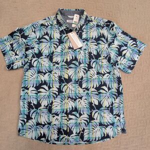 NWT Tommy Bahama Shirt Mens Large Blue Plaid Over Paradise Short Sleeve Cotton